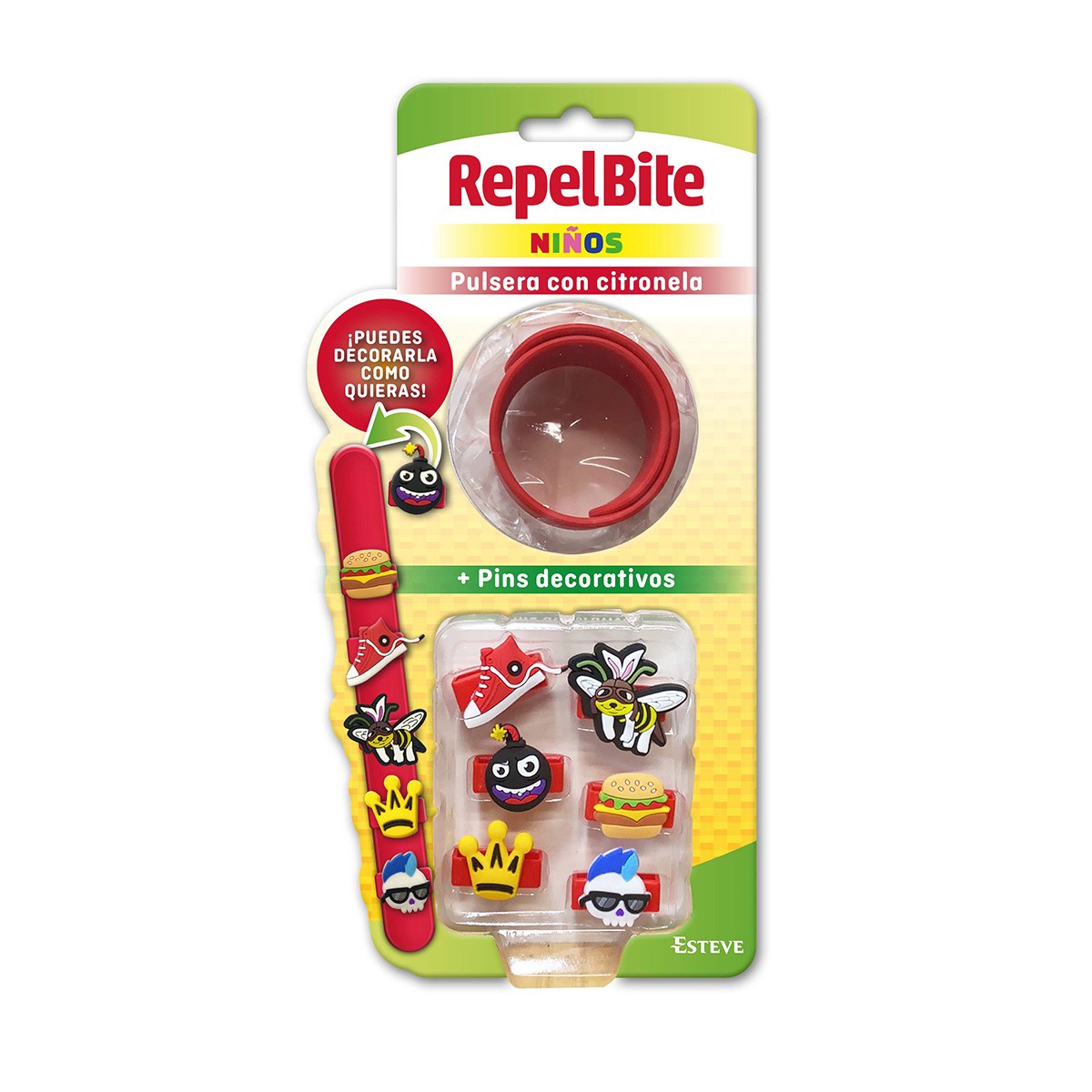 Repel Bite niños pulsera + pins decorativos